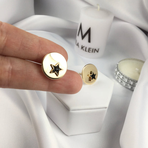 Star Earrings 18k Gold Plated and black diamondettes