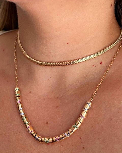 13” Herringbone Choker 18k Gold Necklace