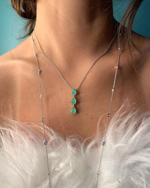 Delicate Trio Colombian Emerald Necklace