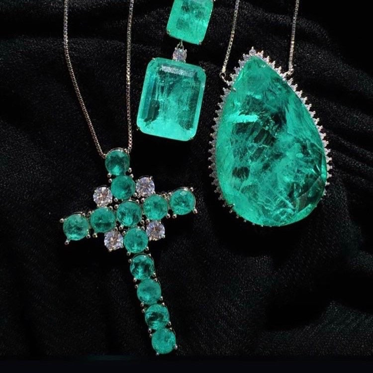 SET Cross Necklace Emerald Colombian fusion and crystal