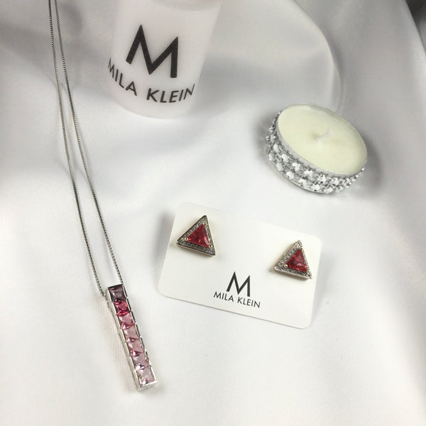 SET Necklace Pink Ombré+ Triangle red rubelitte earrings