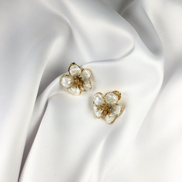 Delicate Flower Earrings 18K gold plated enamel details