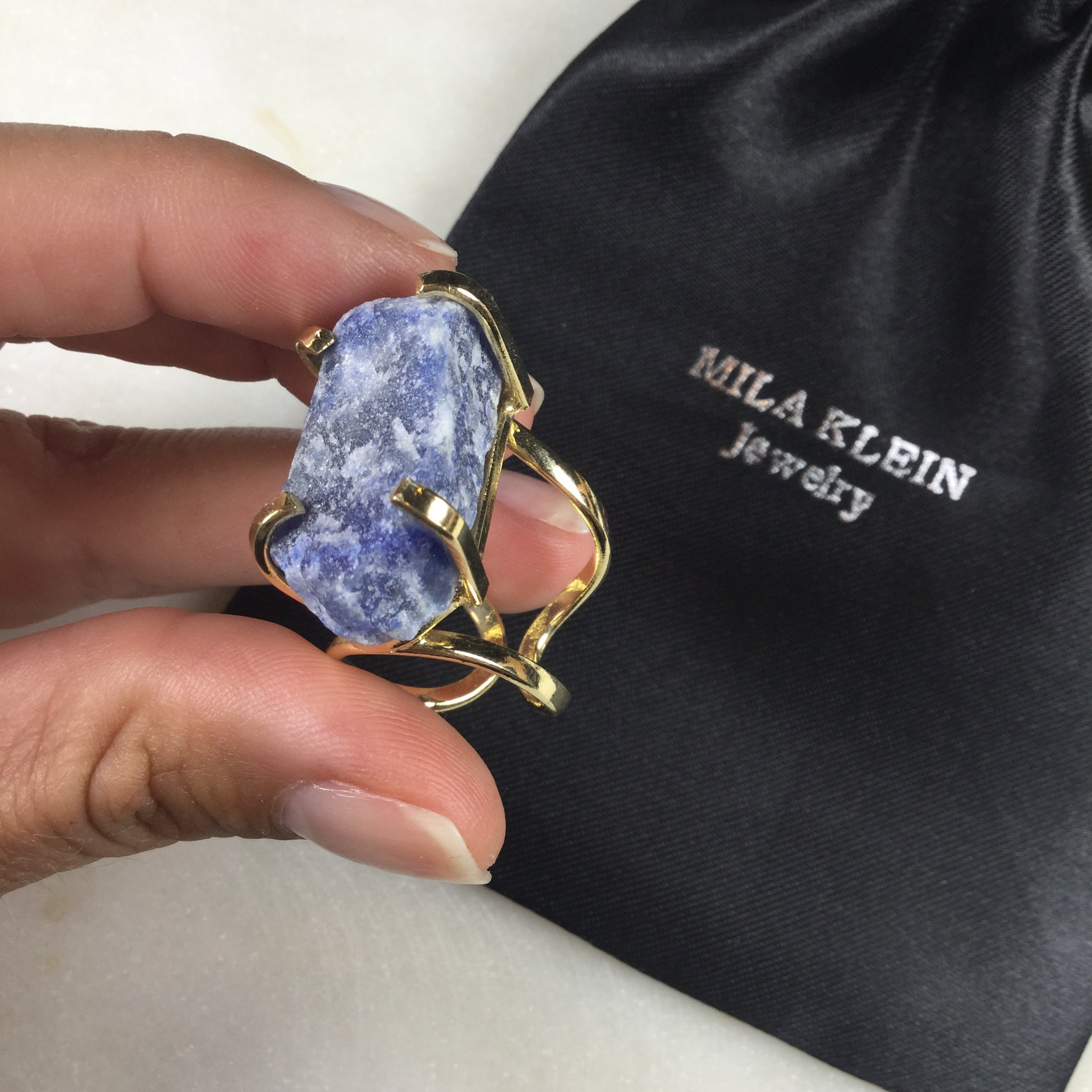 Statement Sodalite 18k Gold Plated Arc Ring Adjustable