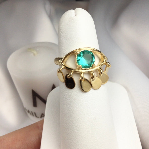 Gypsy Ring Emerald Crystal 18K Gold Plated Adjustable