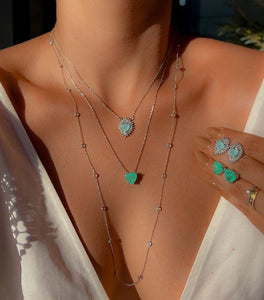 Necklace or Earrings Colombian Emerald Fusion White Rhodium