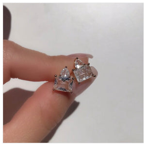 Earring Triangle and Rectangle Crystal Stone 18k Gold Plated