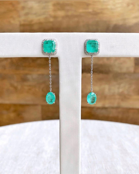 Fancy Earrings Colombian Emerald and Diamondettes