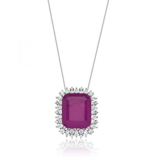 Rectangle Pink Ruby fusion stone necklace
