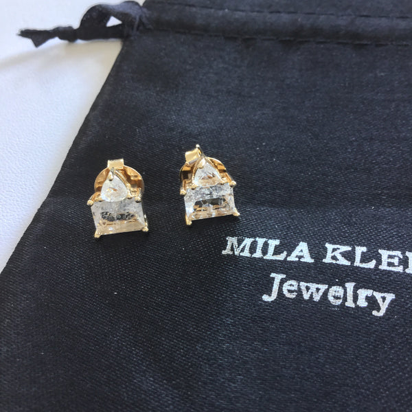 Earring Triangle and Rectangle Crystal Stone 18k Gold Plated