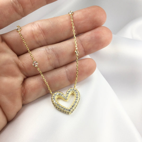 Delicate Heart Choker Necklace 18k Gold Plated and Diamondettes