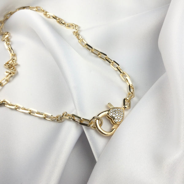 Lobster Clasp Heart Choker Necklace 18k Gold Plated and cz
