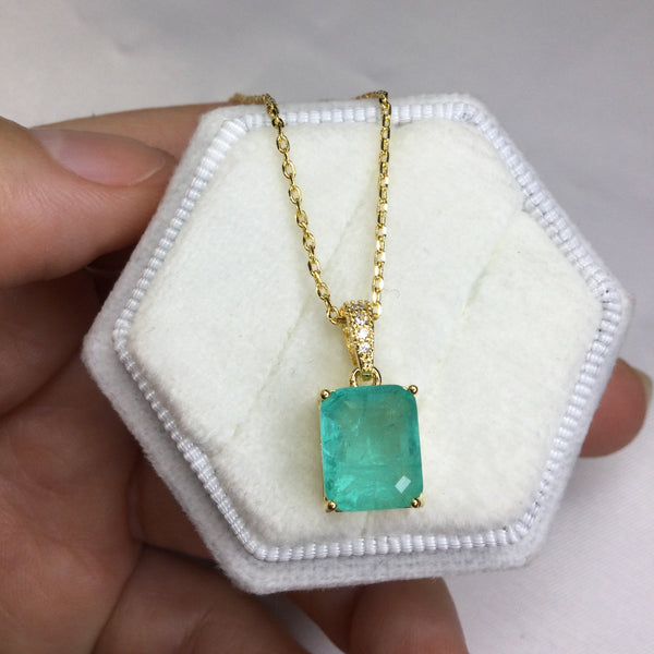 Rectangle Emerald Colombian Fusion Necklace 18K Gold Filled
