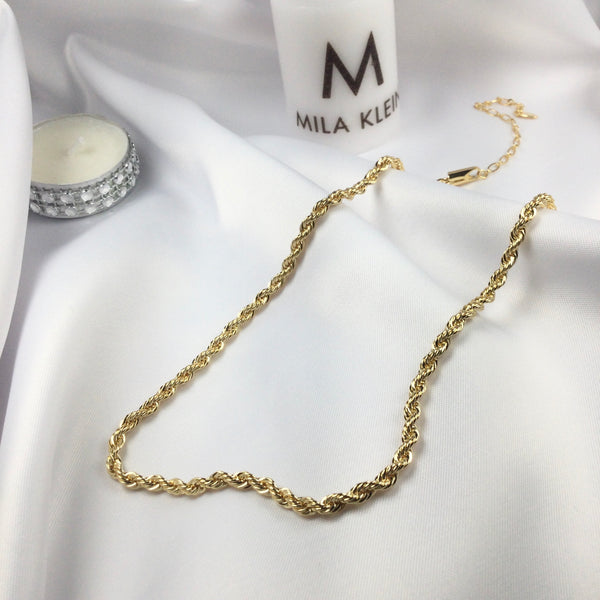 Rope Twist Chain Choker Necklace 18k Gold Plated