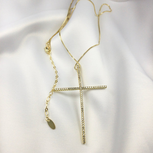 Cross Necklace and Diamondettes 18k Gold Plated
