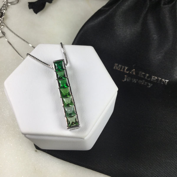 Necklace Green Ombré Crystal white Rhodium
