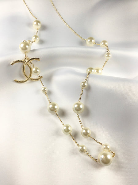 Elegant Famous Brand Inspired Freshwater Pearl Necklace 18K Gold Plated