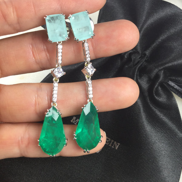 Luxury Earring Blue light and Emerald fusion stone