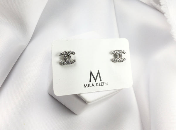 Silver Famous Brand Inspired Delicate Stud Earrings and Diamondettes