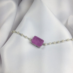 Lavander Fusion Stone Choker and Pearls