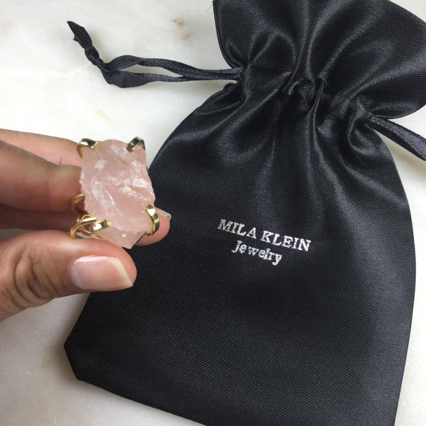 Statement Pink Quartz 18k Gold plated wire ring adjustable