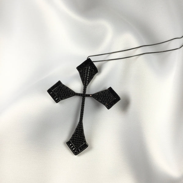 Statement Total Black Cross Necklace Black Rhodium Plated