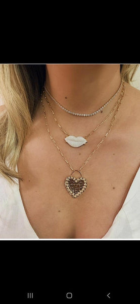 Fashion Red Lip Necklace 18k Gold Plated