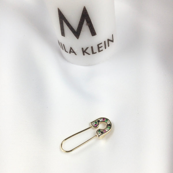 Safety Pin Pendant Multicolor 18k Gold Plated