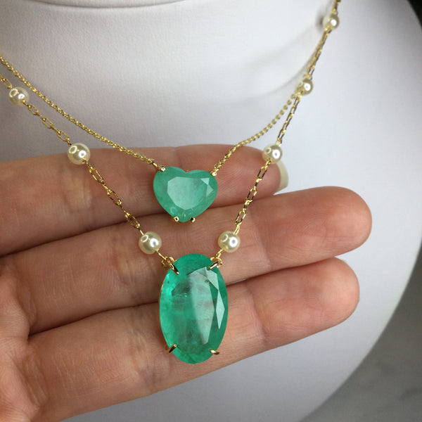 Heart Colombian Emerald Fusion Necklace 18k Gold Filled