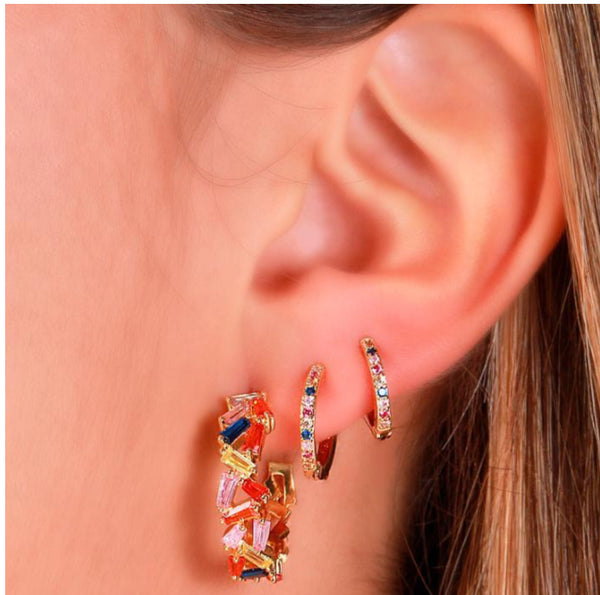 Hoop Earring 18k Gold Plated & multicolor zirconia