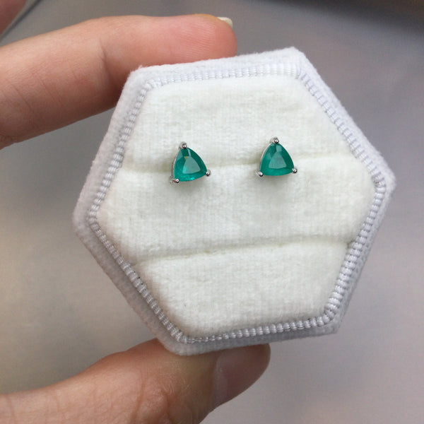 Triangle Emerald Fusion Earrings White Rhodium