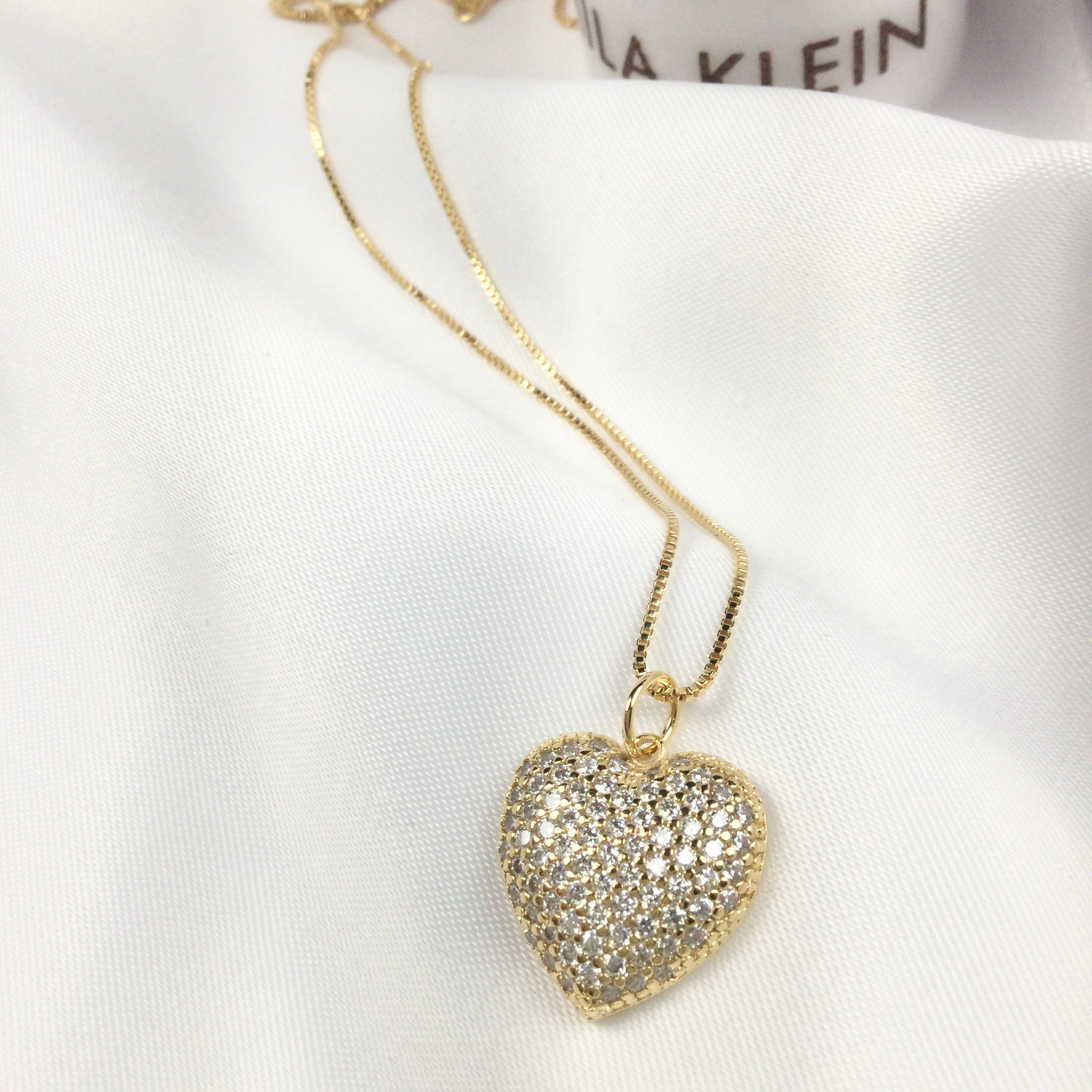 Delicate Heart Necklace 18k Gold Plated and Diamondettes