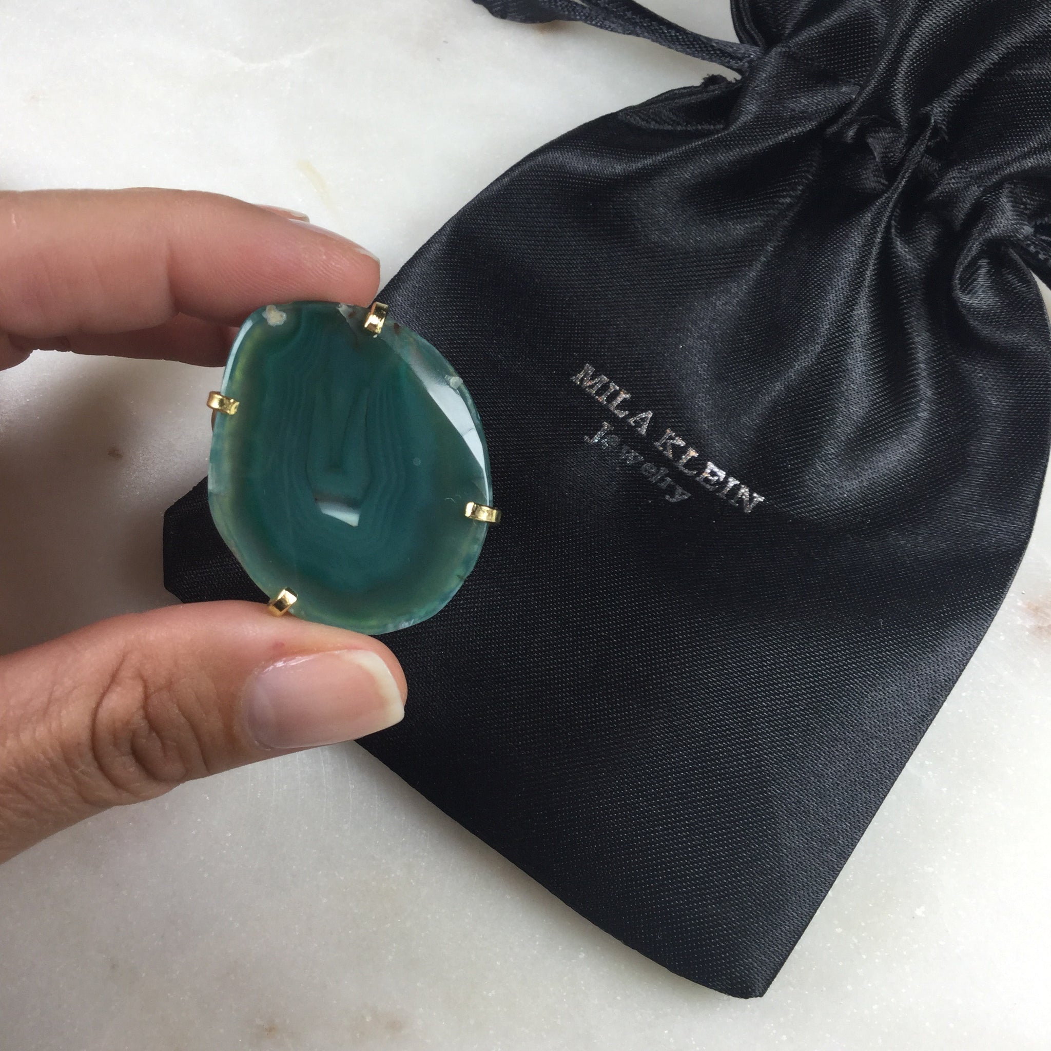 Statement Green agate 18k gold plated arc ring adjustable
