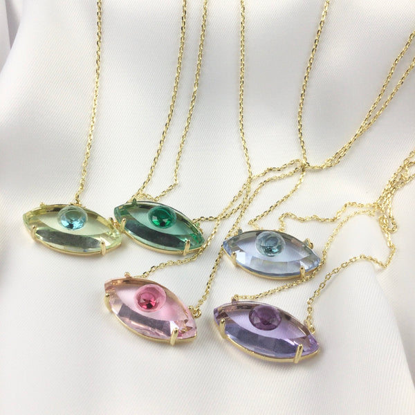 Fancy Evil Eye Necklace Ametista 18k Gold Plated