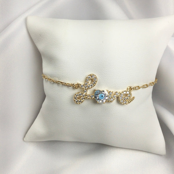 Evil Eye Love 18k Gold Plated and Diamondettes