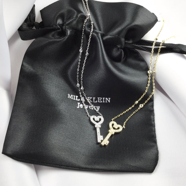 Silver Delicate Key Necklace and Diamondettes