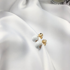 White Stud Earrings 18k Gold Plated