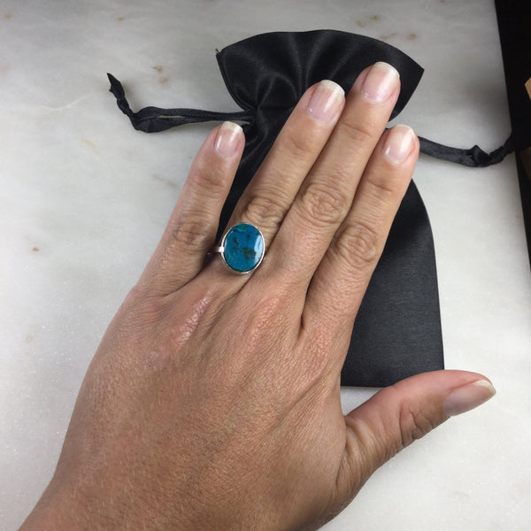 Chrysocolla Silver Plated simple band Ring Adjustable