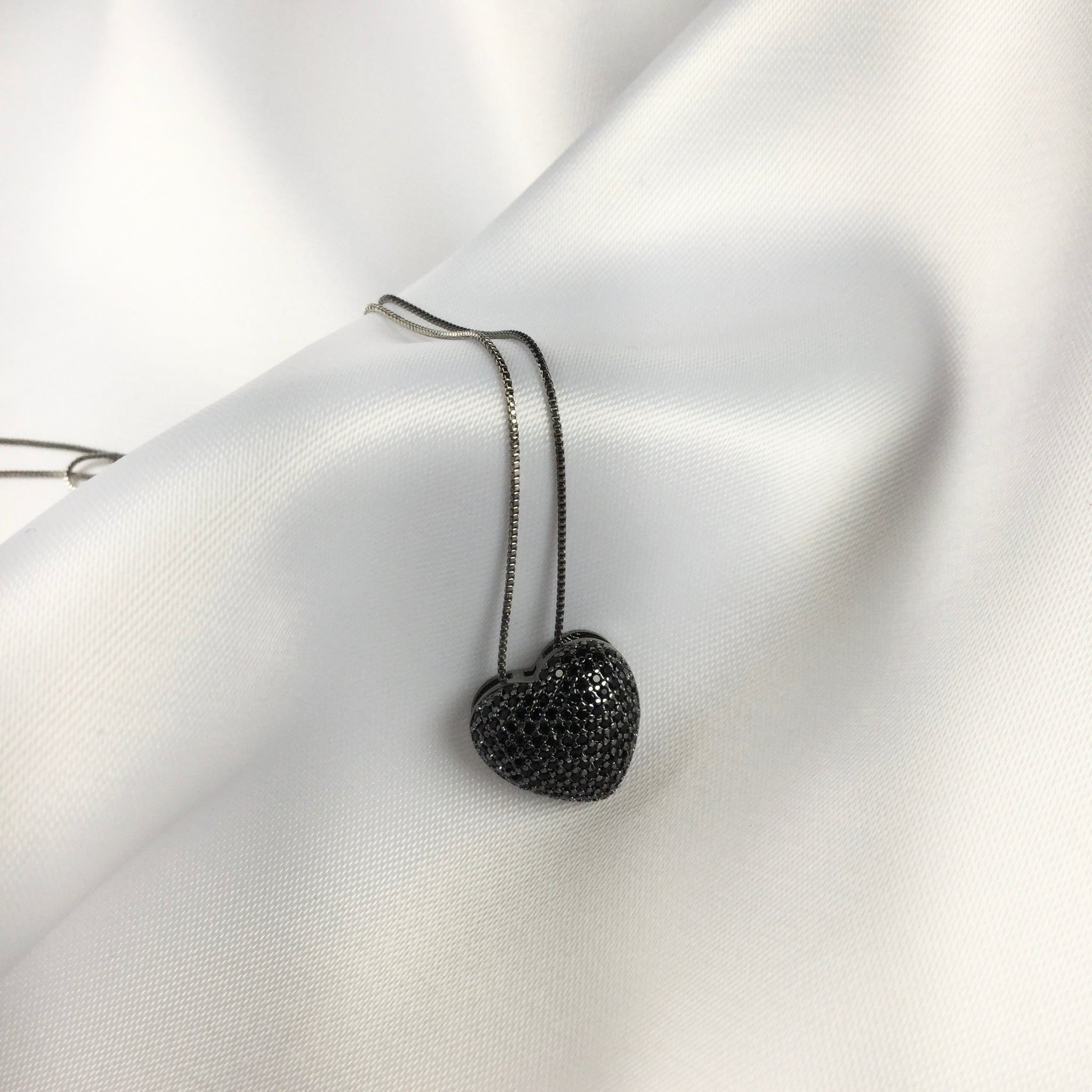 Heart Necklace Black Rhodium and micro black zirconia