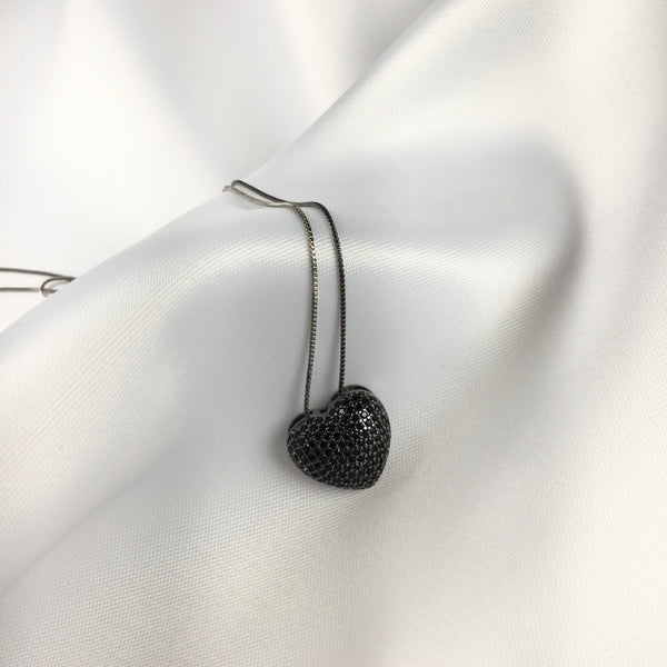 Heart Necklace Black Rhodium and micro black zirconia