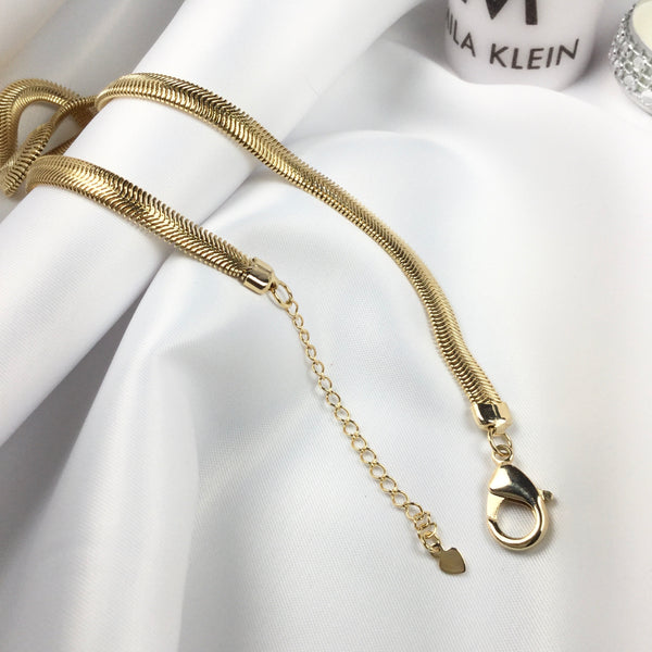 15” Herringbone Chain Necklace 18k Gold Plated
