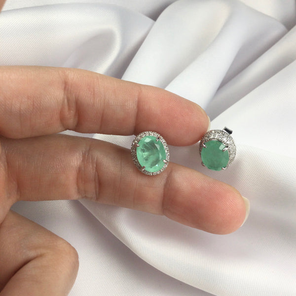 Oval Earrings Greenery and Diamondettes