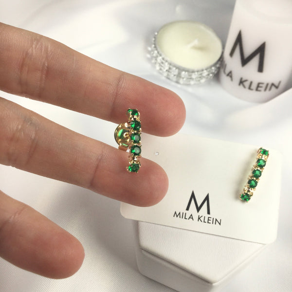 Emerald cz Earrings Ear Hook 18k Gold Plated