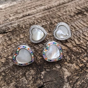Heart Mother of Pearl Earrings and colorful zirconia