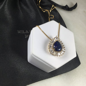 Sapphire fusion Drop Necklace 18K Gold Plated and  baguettes