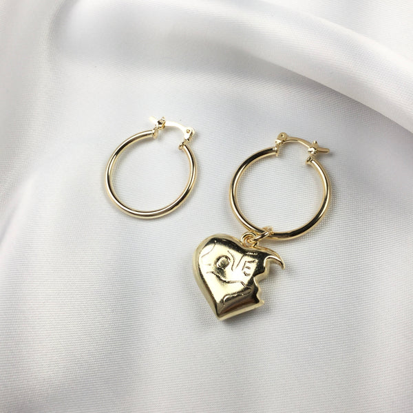 Gold - Heart Bite Love Hoop Earrings 18k Gold Plated