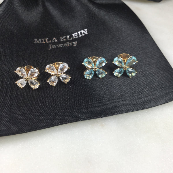 Delicate Flower earrings 18kt gold plated Sky blue stone