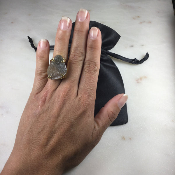Statement Ombré Druzy 18k Gold plated arc ring adjustable