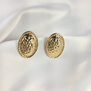 Oval Battered Earrings 18K Gold Plated