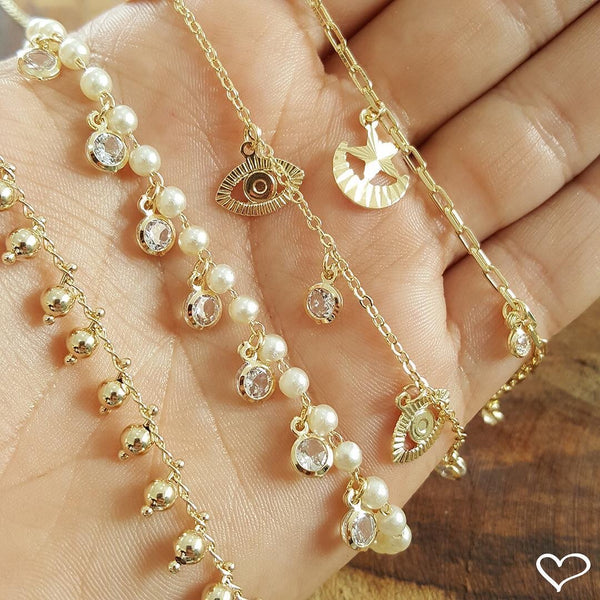 Necklace Choker Pearl Gold Crystal 18k gold plated