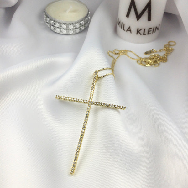Cross Necklace and Diamondettes 18k Gold Plated
